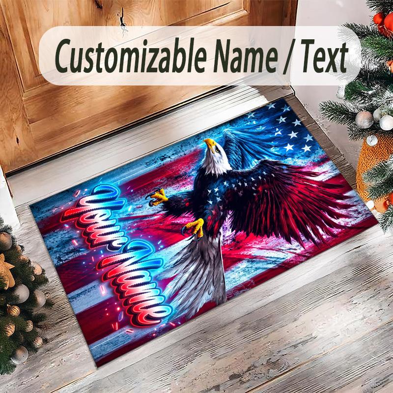 American Patriotic Theme Crystal Velvet Rug Personalized Custom Name Text Soft Floor Mat Home Decor