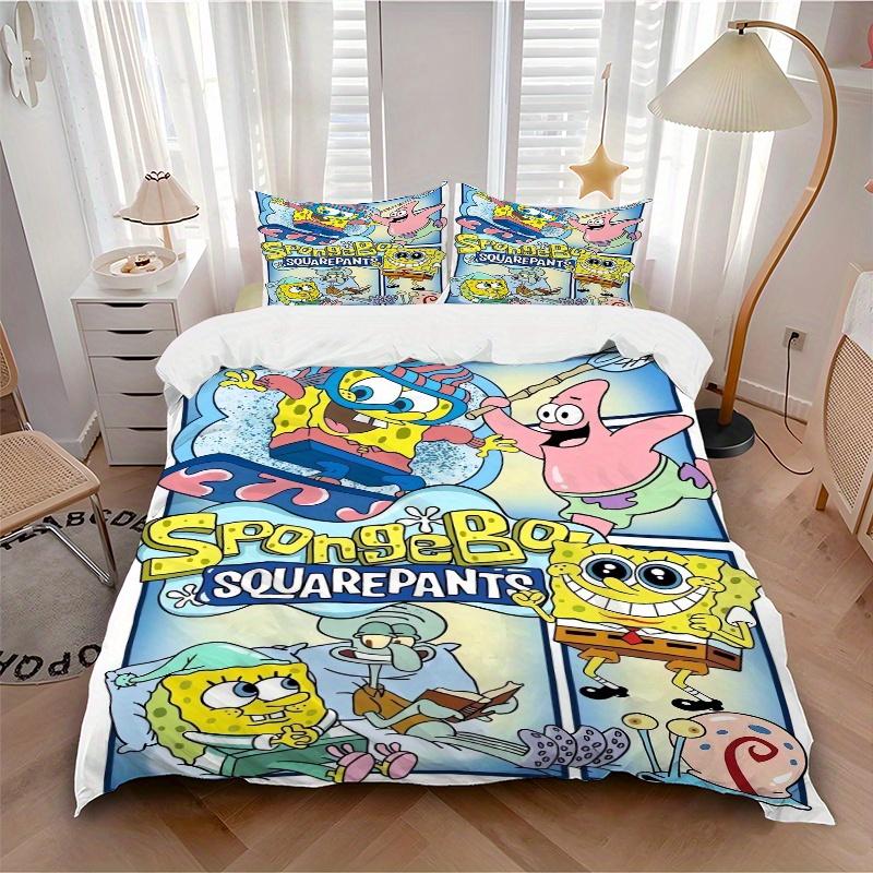 3pcs Handsome SpongeBob Quilt Cover Set (1 Quilt Cover + 2 Pillowcases Without Pillow Core), High-Definition Printing for Home and Dormitory.F020