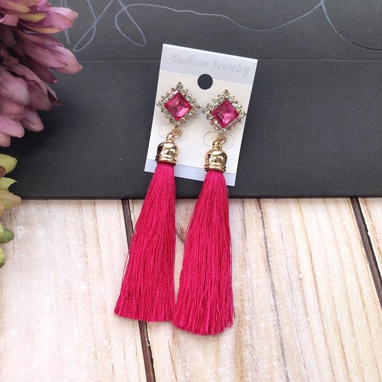 Retro flower gemstone with diamond fringed stud earrings long celebrity temperament earrings women's versatile earrings