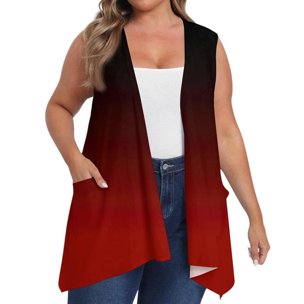 Women's Loose Casual Printed Sleeveless Vest With Pocket Cardigan Jacket Cardigan Jacket