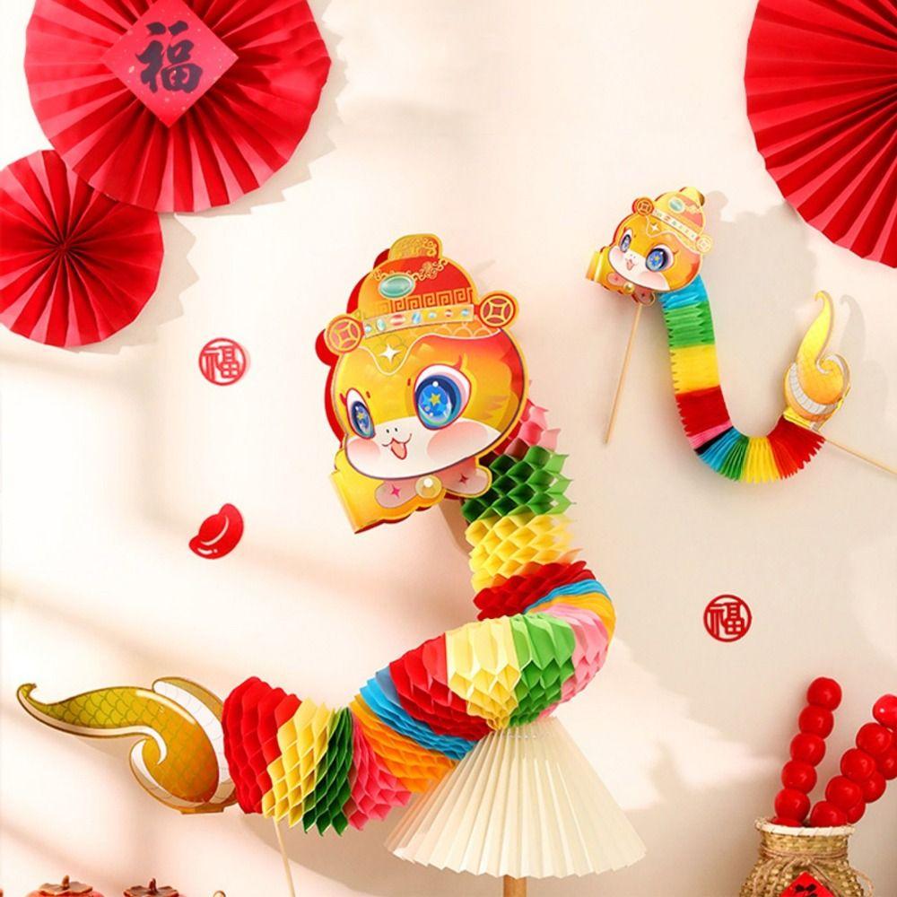 Cartoon 2025 Snake Year Ornaments 3D DIY Dragon Snake Toy Funny Chinese Paper Dance Snake  Wedding
