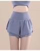 Women's High-Waist Quick-Dry Yoga Running Shorts - Slim Fit, Breathable, Fake Two-Piece, Three-Quarter Length, Loose Fit.