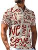 Men's Outdoor Polo Shirt, Available in Multiple Sizes. Features a Beige Base with All-over Red "love" Handwritten Doodle Print, and a Light White