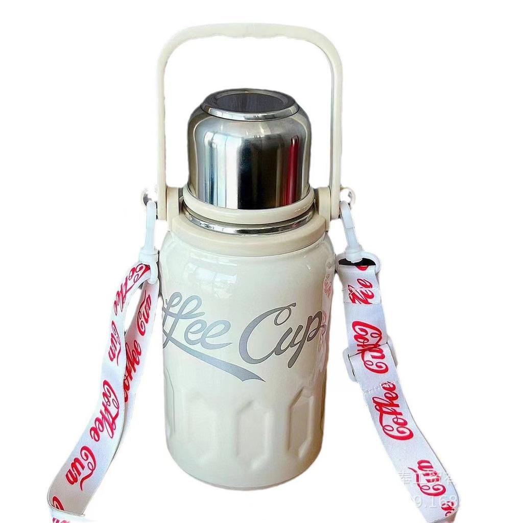 Large Capacity Stainless Steel Thermos Cup High Value Water Cup Portable New Strap Kettle Gift