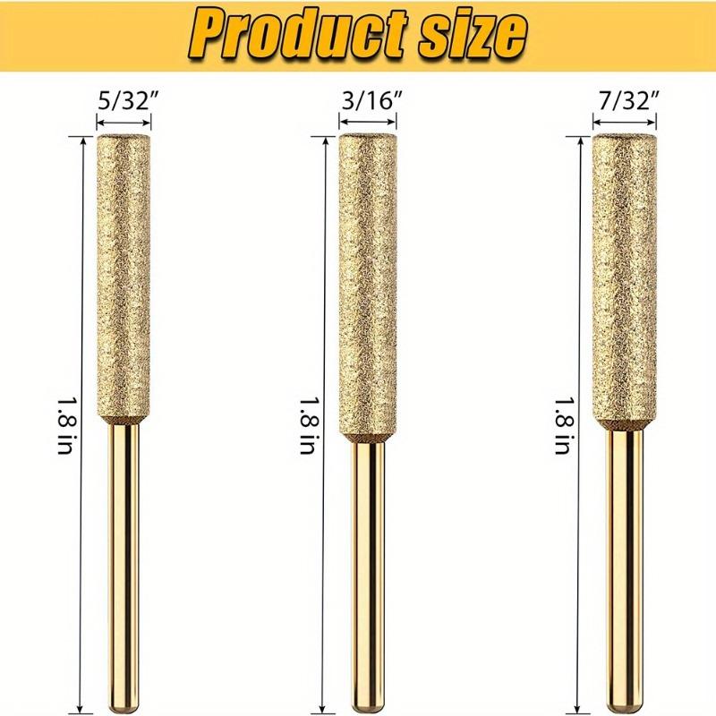 18pcs Diamond Coated Cylindrical Burr 4/4.8/5.5mm Chainsaw Sharpener Chain Saw Sharpening Carving Grinding Power Tool Accessorie