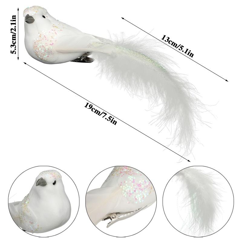 Simulated feather white bird with clip Christmas decoration