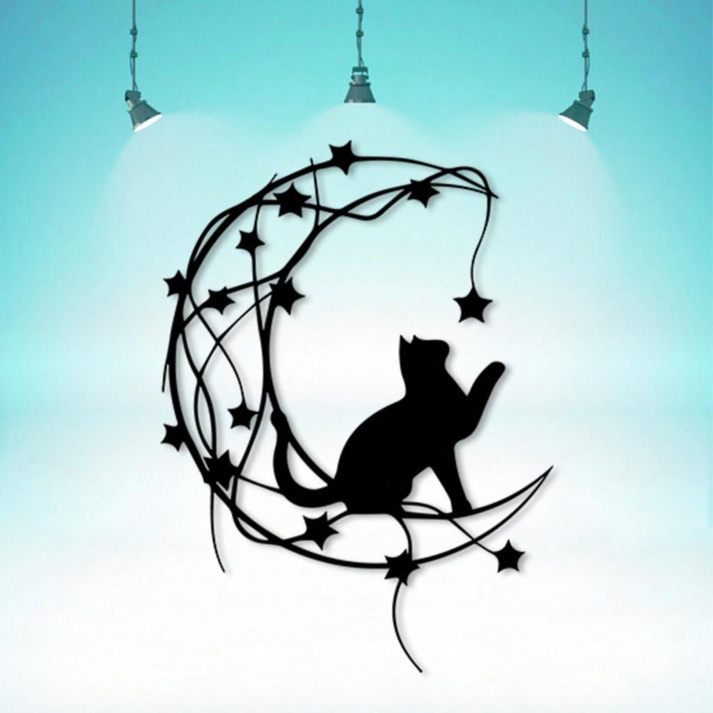 Vintage Cat and Moon Metal Wall Art Starry Night Weather Resistant Iron Decor Indoor Outdoor Farmhouse Living Room Christmas Gift