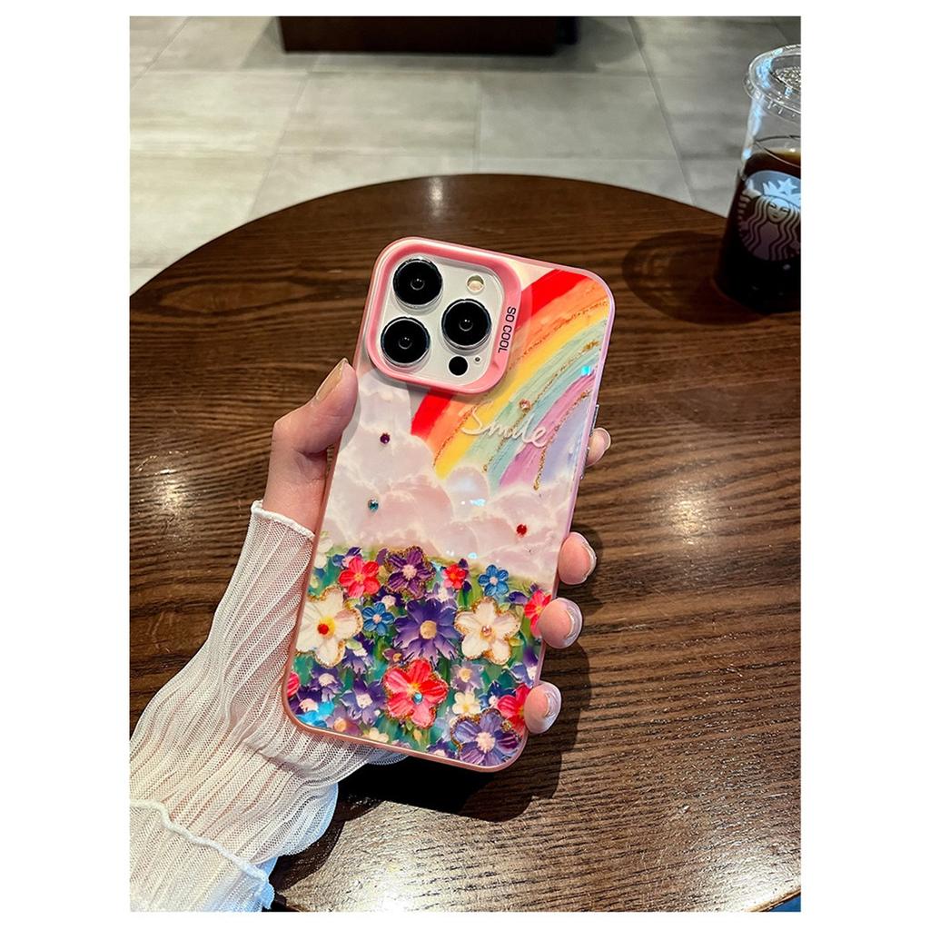 Rainbow Floral Oil Painting Clear TPU Phone Case For IPhone 15 14 13 12 11 Pro Max X XR XS 8 7 Plus, Shockproof Protective Cover