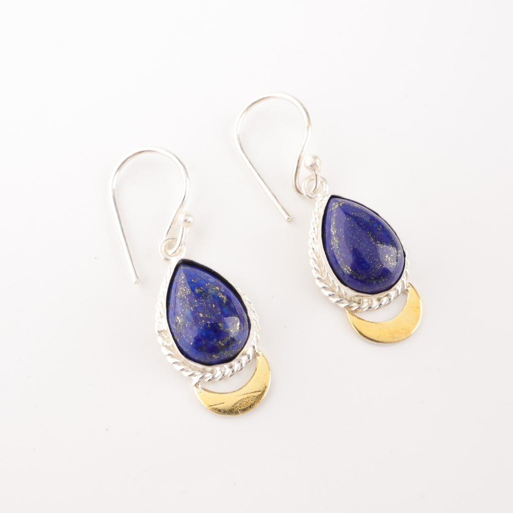 Natural Lapis Lazuli Gemstone925 Sterling Silver Jewelry Handmade Earrings 1.5" EE-162-26