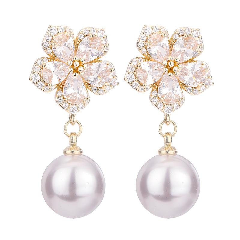 New Flower Pearl Pendant Earrings Premium Design Light Luxury Niche Unique Temperament Earrings Earrings Women