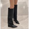 Fashion Designer Autumn Winter Cosy Pointed Toe Woman Knee-High Boots Slip-On Low Thin Heels Cowboy Ladies Shoes Botas De Mujer