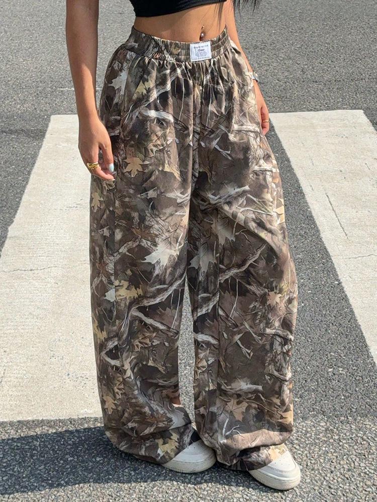 2024 Cross-border Teen Camouflage Elastic Drawstring Wide-Leg Pants