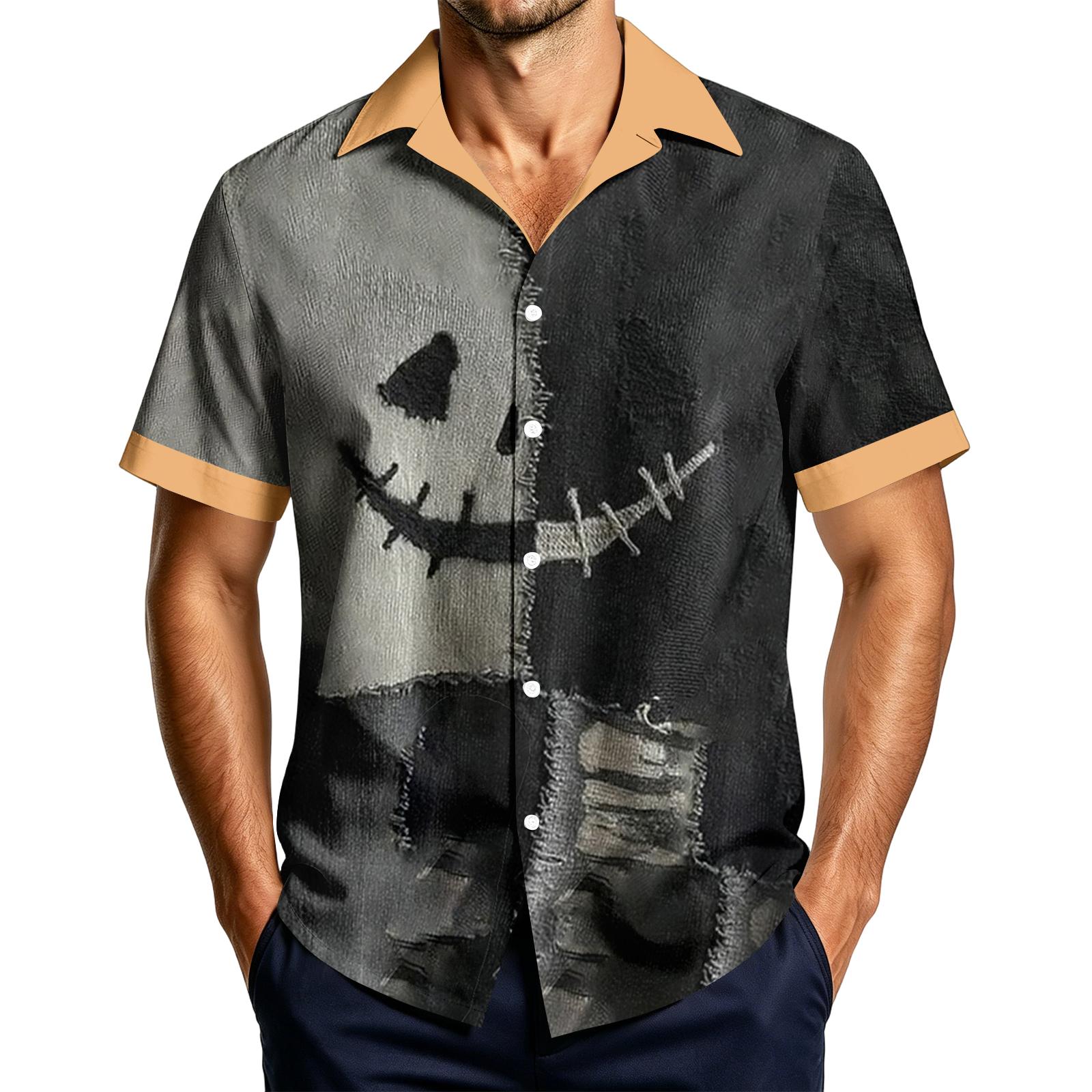 Men s Casual Short Sleeve Halloween Print Shirt for Holiday Party Wear S
