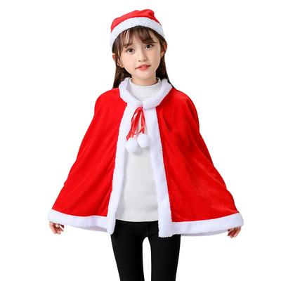 LONTG Santa Cosplay Red Cape with Cute Santa for Adults and Santa Costume Short Soft Warm and Christmas Gift Hood, Pom-Pom Hat, Kids, Costume,