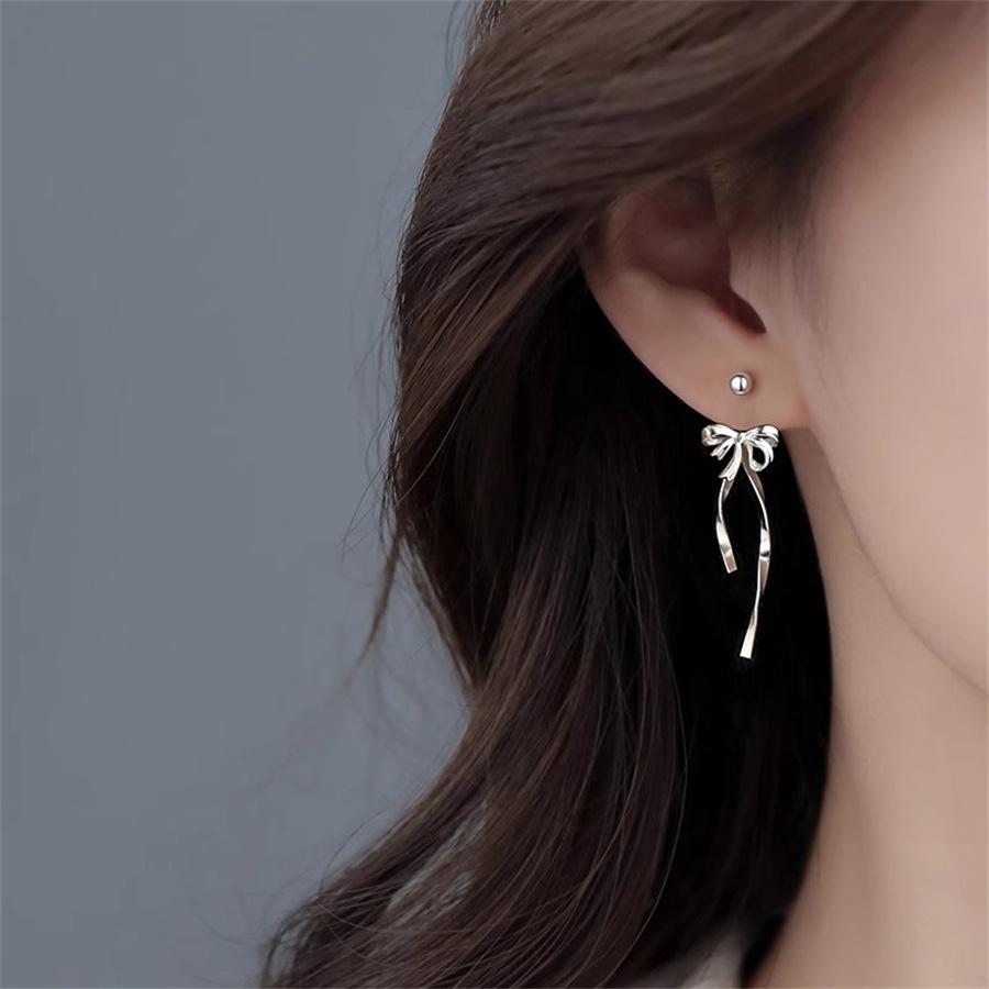 S925 Silver Ribbon Bow Stud Earrings Super Fairy Earrings Earrings