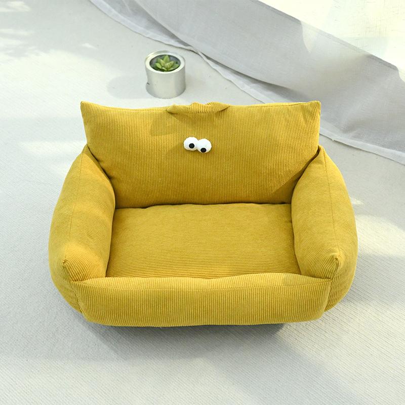 Cartoon Style Pet Bed Couch for Dogs And Cats Autumn Winter New Model Big Eyes Series Daily Use Pillow Artificial Short Fur