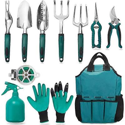 Set de scule de grădină, 11 bucăți Kit de pornire pentru scule de mână din aliaj de aluminiu cu sac de grădină, unealtă de exterior, set de lucru pentru grădinărit rezistent cu mâner ergonomic