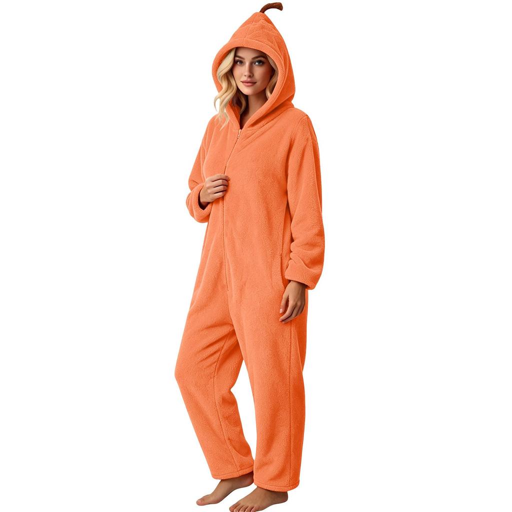 Macacão Para Mulheres Fantasias de Halloween Adulto Pijama Peludo com Capuz