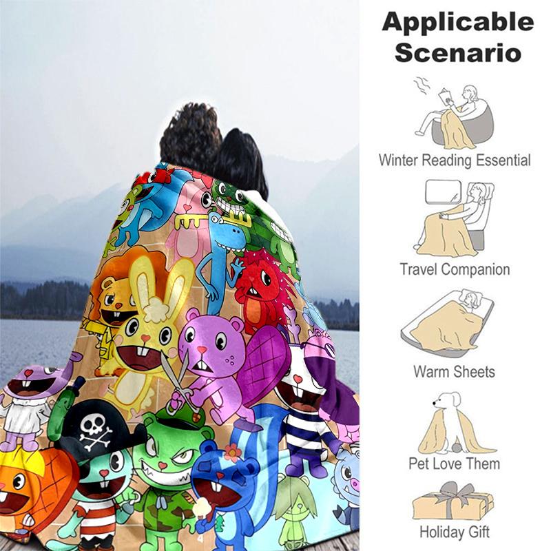 1pc Blanket Happy Tree Friends5 Print Design, Lightweight Blanket for Sofa, Bed- Soft &Warm, Gift for All Seasons Like Christmas, Halloween