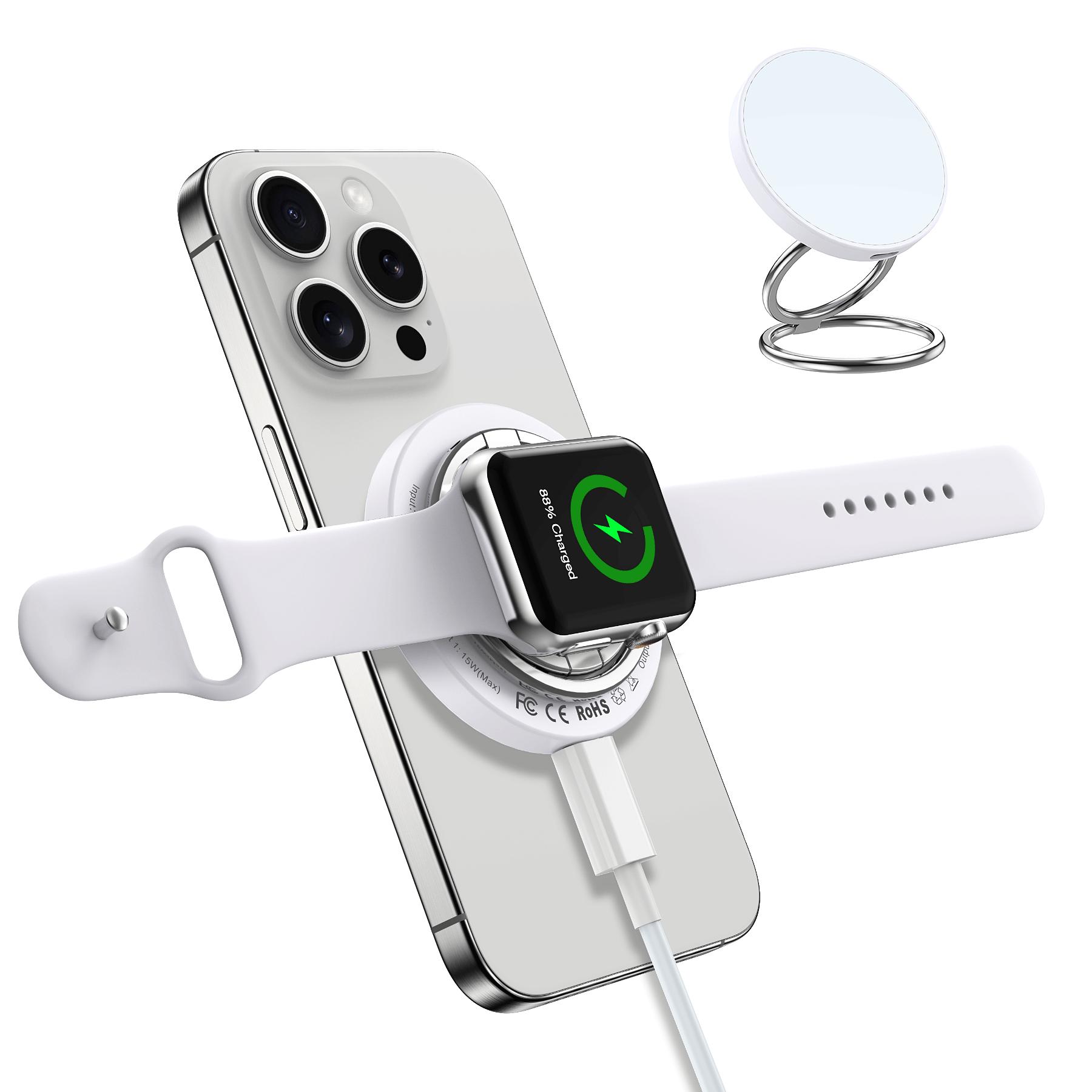 

Дорожное зарядное устройство Mag-Safe 3-в-1 Беспроводное зарядное устройство для iPhone 16/15/14/13/12 Series iWatch AirPods 3/2/Pro Магнитный держатель-кольцо