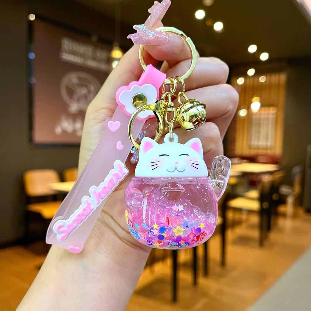 Schlüsselanhänger mit Glückskatze und Treibsand, mit Öl gefüllt – süßes kleines Geschenk