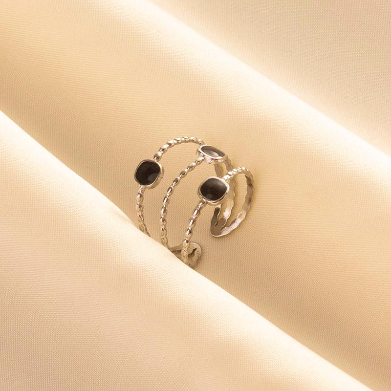 Punk Vintage Black Enamel Ring Stainless Steel Open Rings For Women Men Jewelry Fire Evil Eye Bague Acier Inoxydables Femme Gift