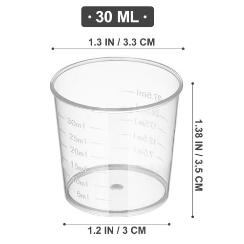 Ledmomo 50-Piece 30ml Plastic Heat-Resistant Measuring Cup, Small, Clear, Disposable Measuring Cup, Durable, Mini, Small Volume, Liquid Measurement, L