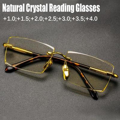 משקפי קריאה עדשת זכוכית קריסטל טבעית לגברים נשים יוקרה ללא מסגרת נגד עייפות שמירה על עין משקפי ראייה דיופטר משקפיים