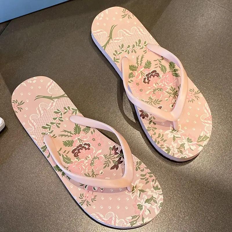 Fashion On Beach Flowers Shoes Chic Elegant Shoe Small Size Clappers 39 Slides Slip-resistant Eva Women's Slippers and Ladies Sandals