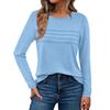 Long Sleeve Shirts For Women Pleated Solid Color Casual Blouses Fashion Basic Round Tops