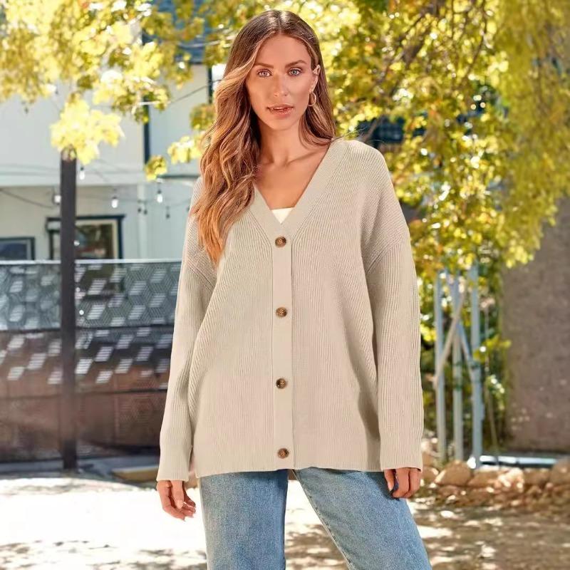 Hot Selling Women's Solid Color Single Breasted Loose Sweater Jacket Knitted Cardigan