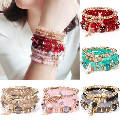 Modisches 4-teiliges Boho-Mehrlagen-Perlenarmband-Set für Damen KTJ