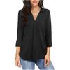 Elegant Women's Clothing Patchwork Solid-color V-neck Three-quarter Sleeve Shirt