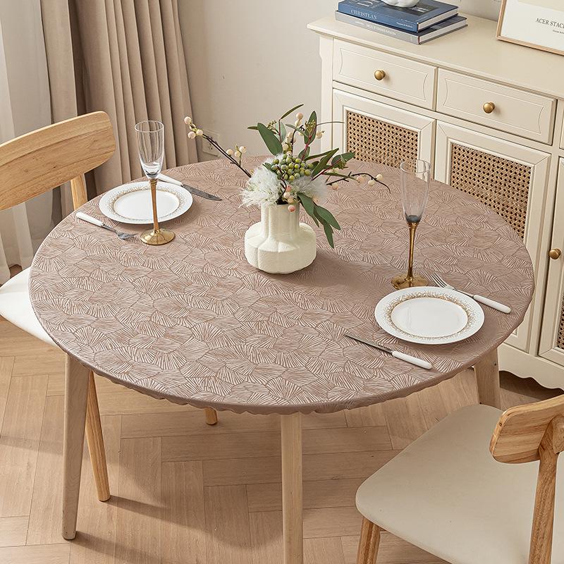 Non-Slip Waterproof Round Table Cover: Elastic, Oilproof, Anti-Scalding, Wash-Free Tablecloth for Dining Tables.