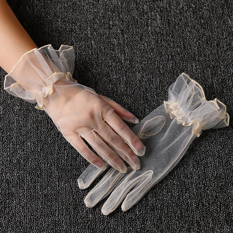 Fashion Elegant Sheer Lace Tulle Gloves Ultra Thin Stretchy Soft Full Finger Mesh Wrist Wedding Party Event Women's Accessories