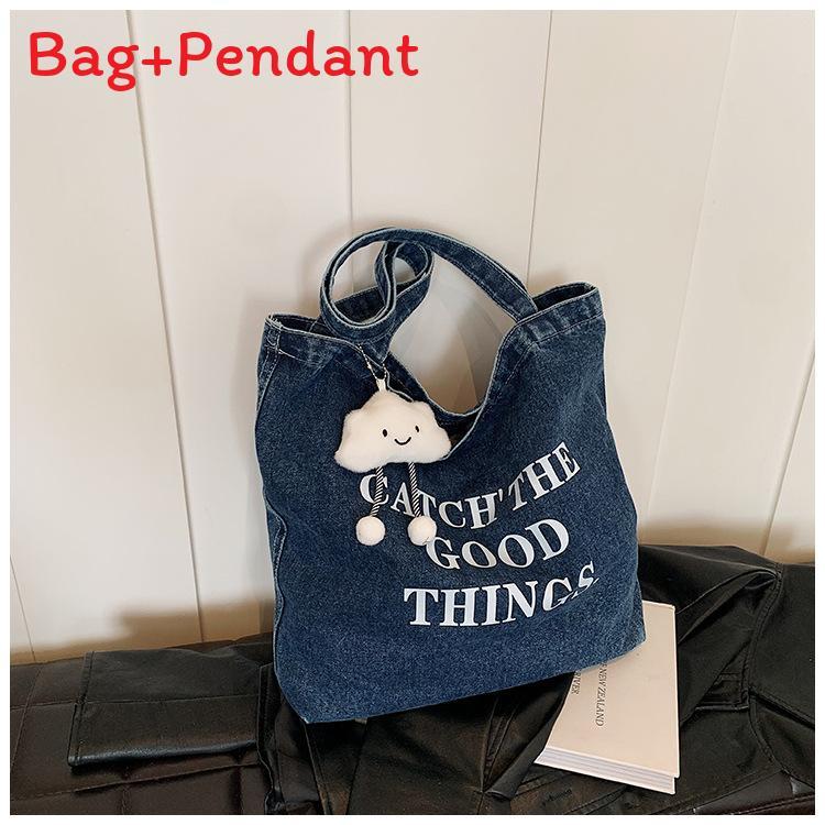 Large Capacity Denim Tote Bag With Car Stitching For Everyday Outfits