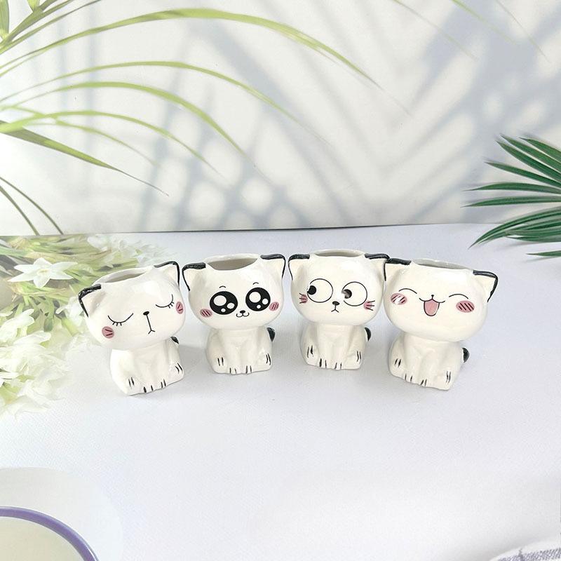 1 Stück Keramik-Blumentopf Mini Cartoon Katze Niedliche Pflanze Schreibtisch-Dekoration Topfpflanze Topf DIY Dekorieren Wissenschaftliche Bildung Schulgeschenke