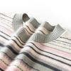 TUHUANG Women's Pure Wool Round Neck Color Block Stripe Sweater