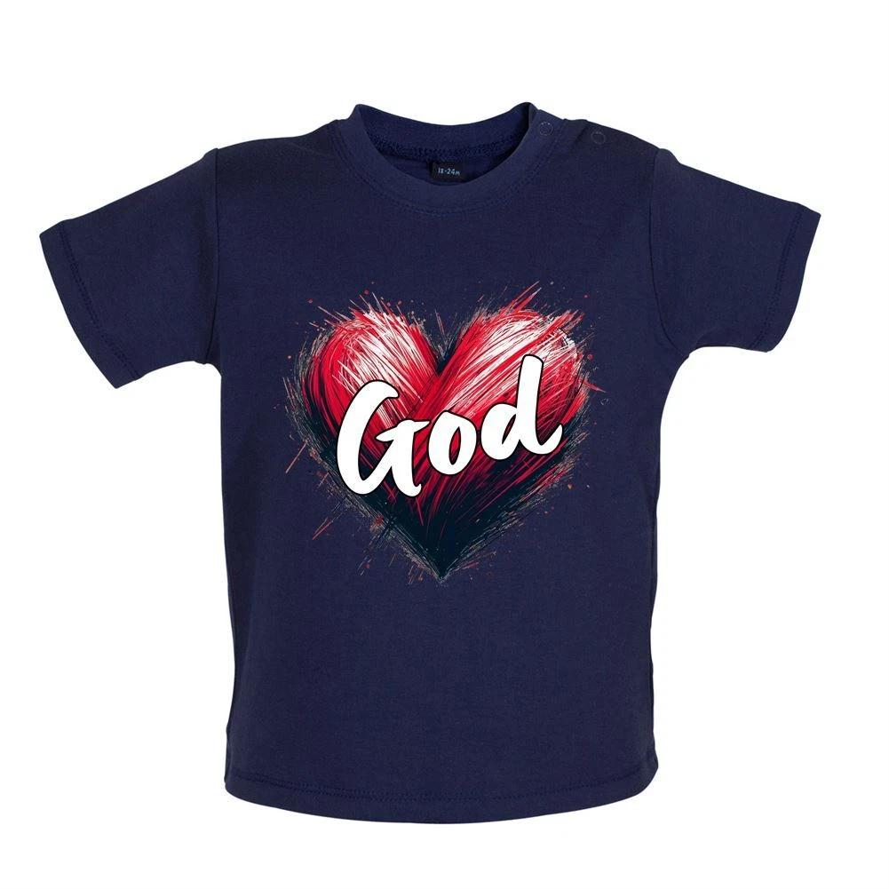 Love Heart God - Baby Kids Boys Girls Unisex T-Shirt / Babygrow - Pray Church Love God Jesus Religion 150