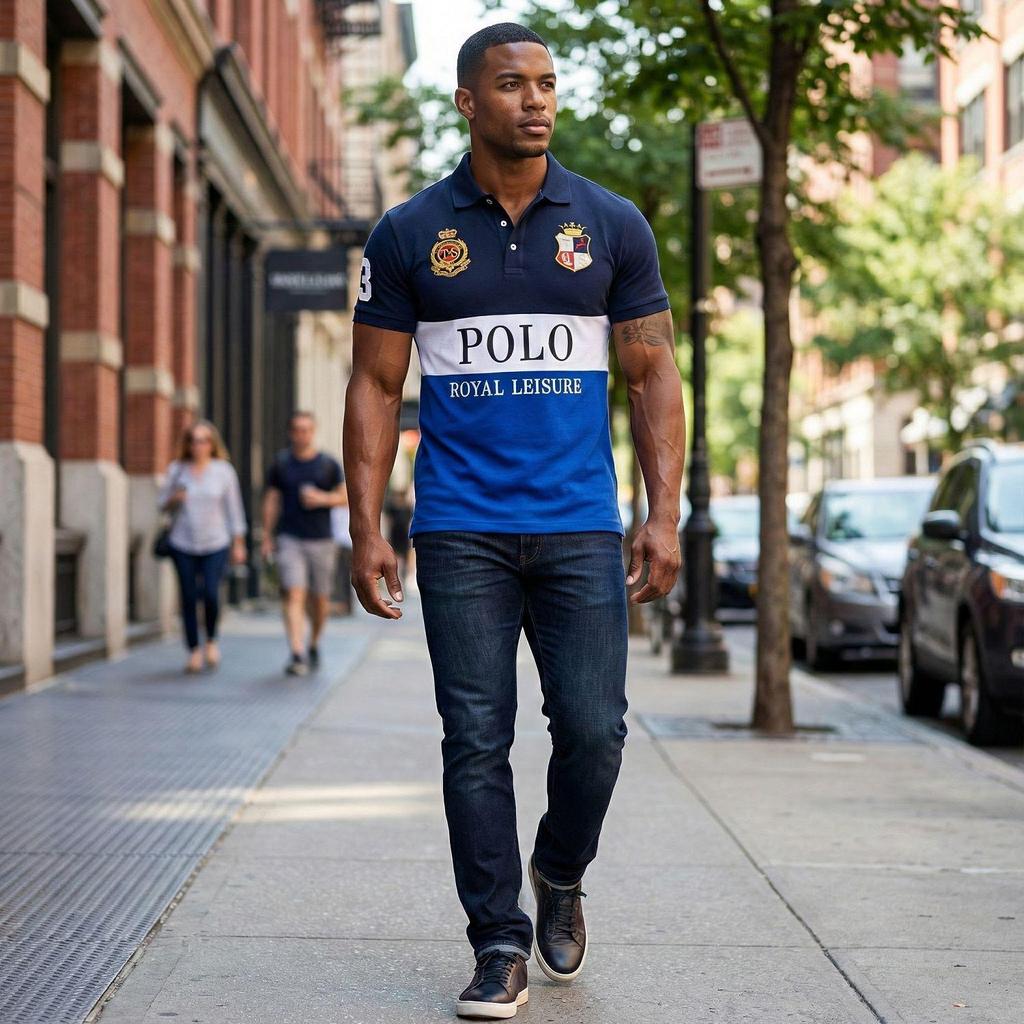 European and American Men's Short Sleeve Polo - British Style Sports Casual Cotton Embroidered Plus Size