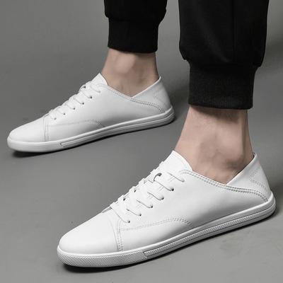Classic Men's Comfortable Lace Up Two-layer Cowhide Classic White Shoes Fashion Brand New Men's Outdoor Soft Soled Board Shoes