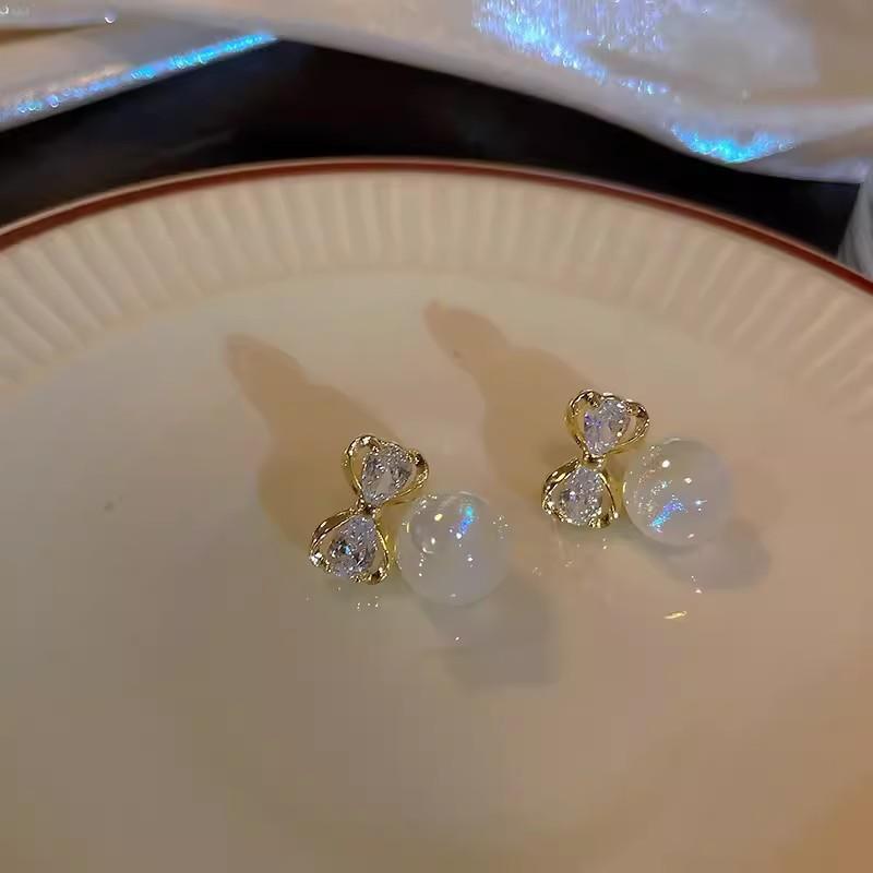 Luxury Imitation Pearl Zircon Bowknot Stud Earrings For Women Love Heart Crystal Flower Earring Girls Festival Wedding Jewelry