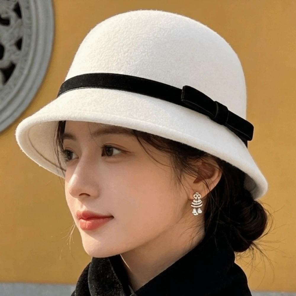 Koreanischer Stil Retro Glockenhut Warmer Fleece Elegante Schirmmütze Vintage Fedora Kappe Fotoshooting