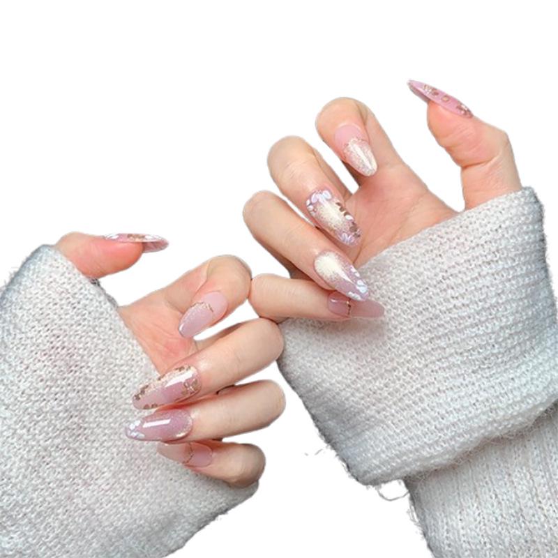 Handmade Oval Cat Eye Nail Art Patches - Medium-Long, High-End, Whitening, Hand-Painted Boutique.