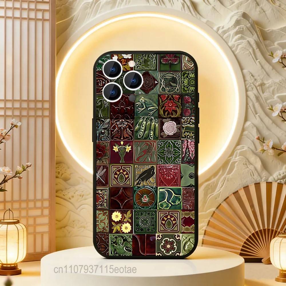 

Funky Azulejo ceramic glazed tiles Phone Case For iPhone 17,16,15,14,13,12,11,Pro,Max,Plus,E,Air,Mini Protective Black Cover iPhone17air