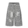 2026 American Vintage Leopard Print 3/4 Length Pants Loose Straight Leg Distressed Washed Casual Trousers Men Women