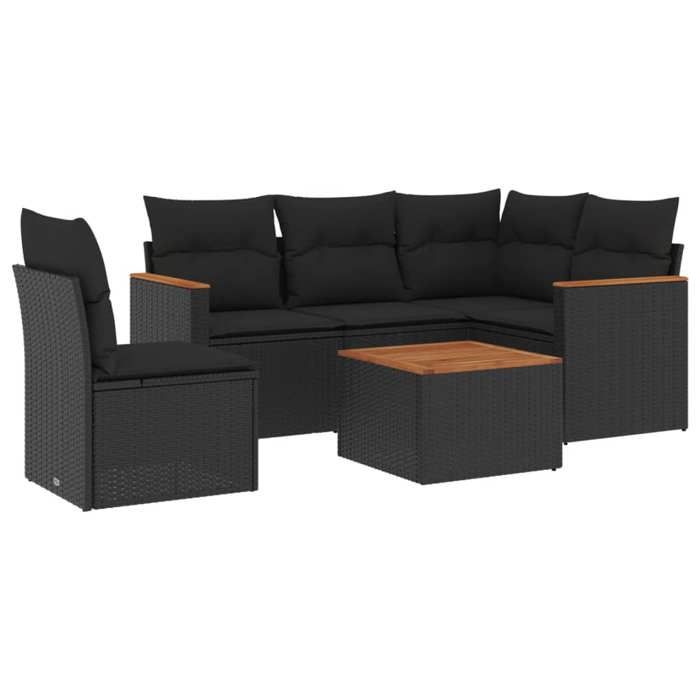 VidaXL Salon de Jardin avec Coussins 6 pcs, Canapés de Terrasse, Ensemble de Meubles de Patio, Mobilier d'Extérieur, Noir 3225978