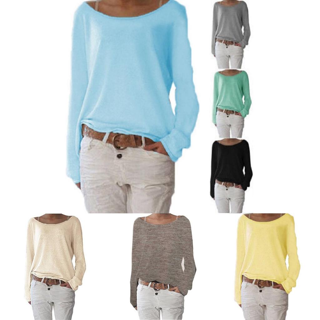 T-shirt in Cotone da Donna con Girocollo Manica Lunga Vestibilità Casual Morbido Comfort