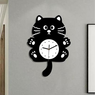 Cat Shaped Wall Clock Creative Children Room Hanging Minimalist Adorable Mute Indoor Decor for