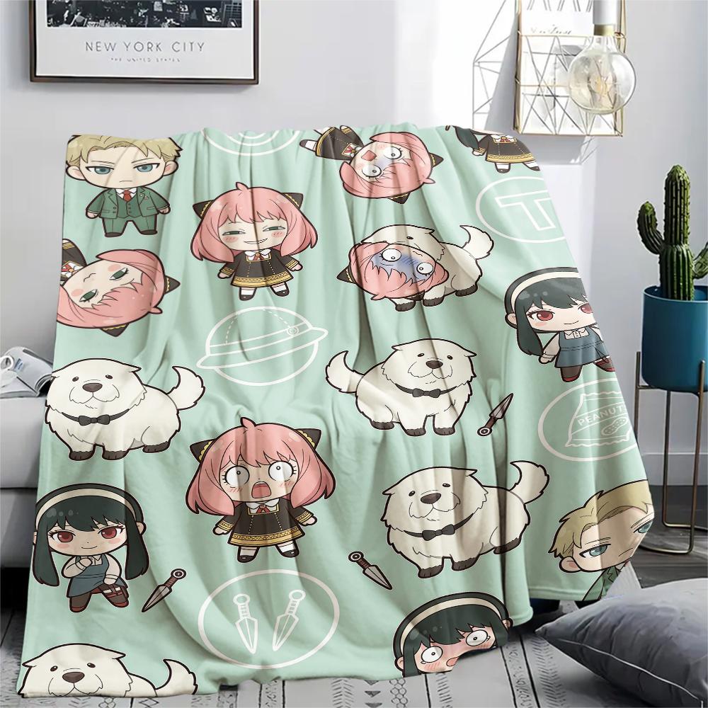 Spy x Family Chibi Character Art Set Flannel Blanket, Birthday & Holiday Gift, Soft Warm Throw for Home Decor.chl
